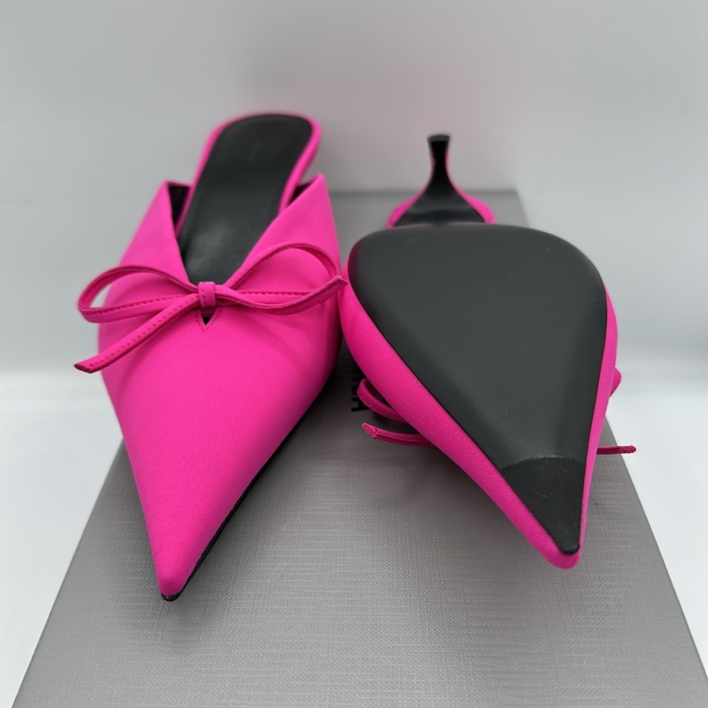 Balenciaga Knife Kitten Heel Bow Mule Pink Size 37 EU / 7 US NIB - Picture 6 of 15